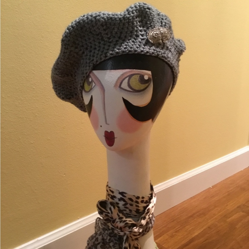 Crochet Blue/Gray French Beret